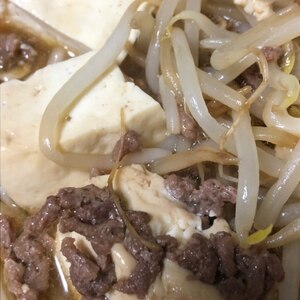 レンジであと一品☆もやしと豆腐のそぼろ煮